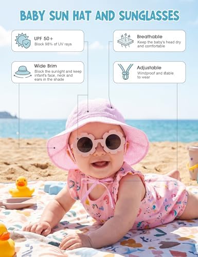 Durio UPF50+ Baby Sun Hat and Sunglasses - Image 3