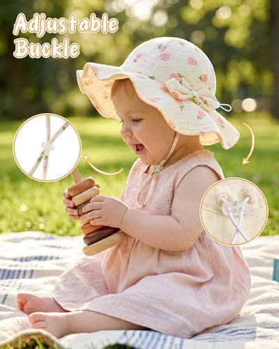 2 Pack Baby Sun Hat, Muslin Newborn Sun Hat UPF 50+ Sun Protection Infant Beach - Image 3