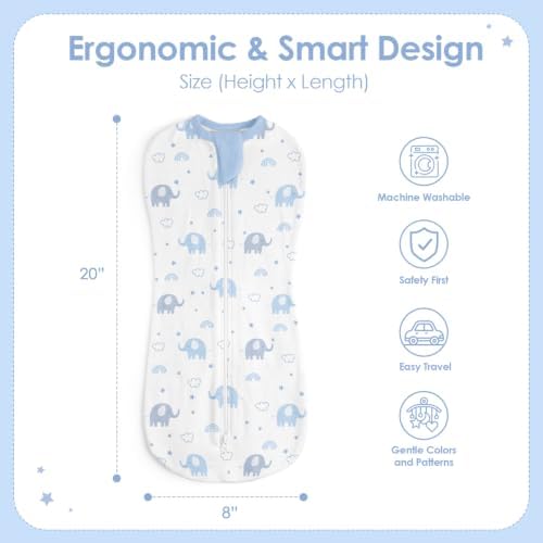 Baby Swaddle 0-2 Months, Cotton Arm-In Zipper Sleep Sack, Wearable Blankets Wrap - Image 2