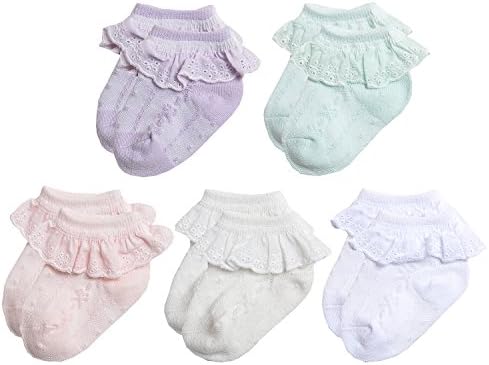 EPEIUS Baby Girl Ruffle Socks, Eyelet Frilly Lace Socks - Image 3
