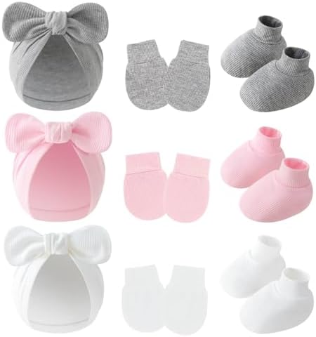 3piece Newborn Hats Mittens Socks Set Baby Boy Cotton Beanies Infant Hospital by Unknown