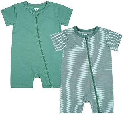 Teach Leanbh Unisex Baby 2 Pack Pajamas Cotton Short Sleeve Zipper Romper by TeachLeanbh