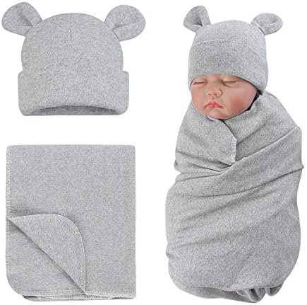 PESAAT Cotton Baby Swaddle Hat Set Newborn Infant Hats Receiving Blankets by Pesaat