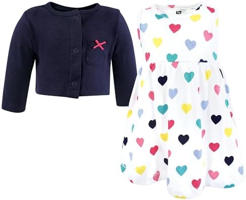 Hudson Baby Infant and Toddler Girls Cotton Dress and Cardigan Set - Image 3