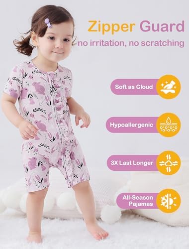 JunNeng Baby Girl Sleeper Viscose from Bamboo, Short Sleeve Romper | 2 Way YKK - Image 3