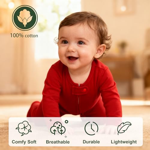 Hikido Baby Romper 100% Organic Cotton Pajamas One Piece Long Sleeve Zipper - Image 2