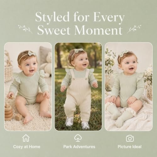 Baby Girl Knit Ruffle Outfit Clothes Ribbed 100% Organic Cotton Solid Color - Image 6