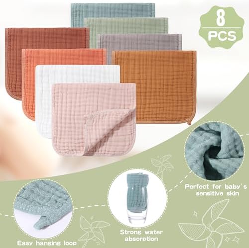 8 Packs Muslin Burp Cloths Large 20" x 10", 6 Layers Unisex Baby Absorbent 100% - Image 3