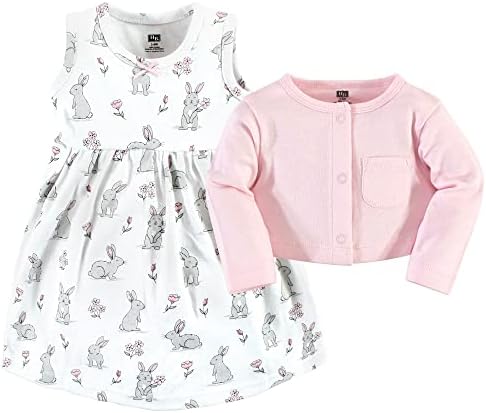 Hudson Baby Infant and Toddler Girls Cotton Dress and Cardigan Set - Image 3