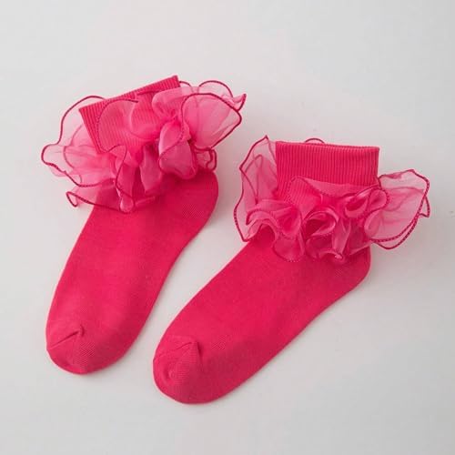 Girls Ruffle Socks Double Lace Turn Cuff Frilly Church Dress Socks - Image 5