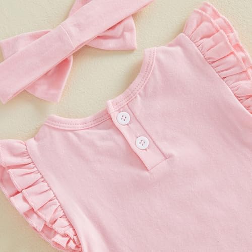 Newborn Baby Girl Bubble Romper Sleeveless Ruffle Onesie Solid Bodysuit - Image 6