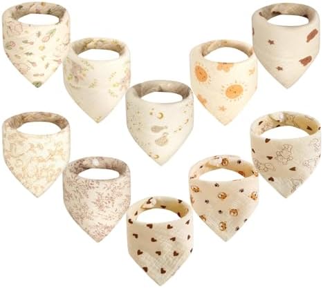 10pcs Soft & Absorbent Muslin Drool Bibs by TDHD
