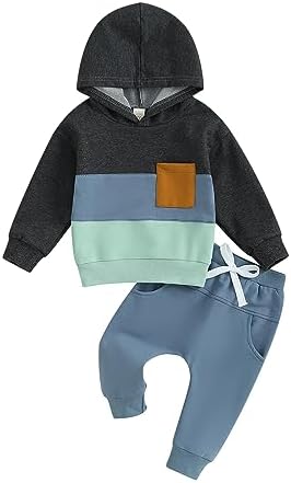 Infant Baby Boy Fall Winter Clothes Outfit Hooded Long Sweatshirt Pant Set by LIOMENGZI