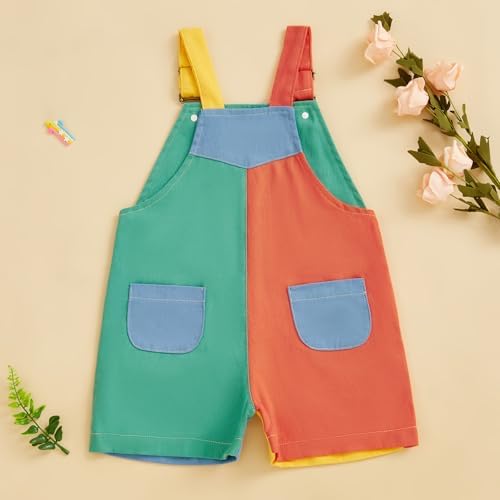 Fernvia Toddler Kids Baby Girl Boy Contrast Color Overalls Shorts Clothes - Image 6