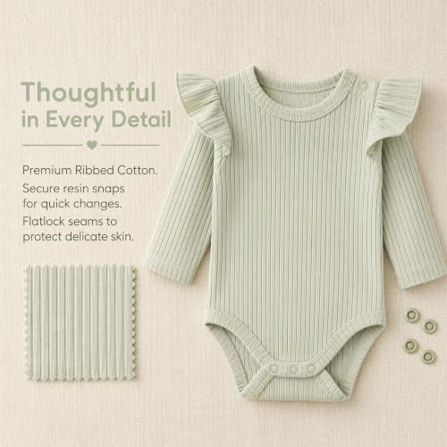 Baby Girl Knit Ruffle Outfit Clothes Ribbed 100% Organic Cotton Solid Color - Image 2