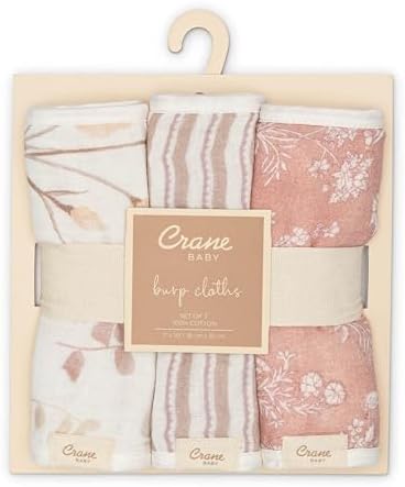 Crane Baby Violet Floral Cotton Muslin Burp Cloth Set, 3 Pack Baby Girl Burp - Image 7