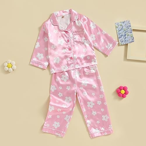 Kids Baby Girl Boy Satin Pajamas Set Button Down Sleep Shirt Top+Long Pants - Image 3