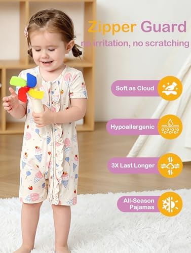 JunNeng Baby Girl Sleeper Viscose from Bamboo, Short Sleeve Romper | 2 Way YKK - Image 3
