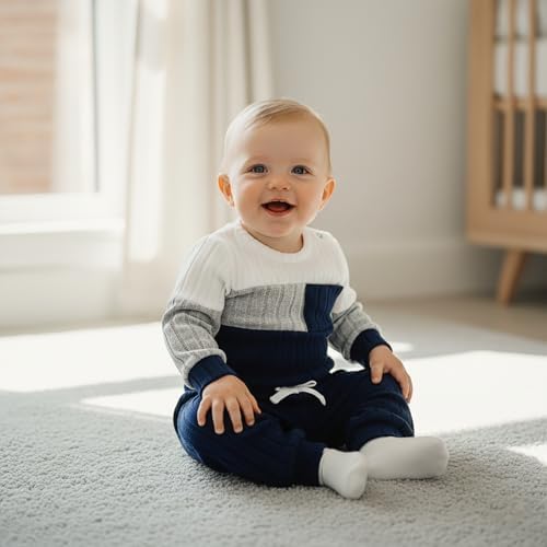 Giraropa Newborn Baby Boy Clothes Rib Knit Romper Jumpsuit Solid Sweater - Image 3