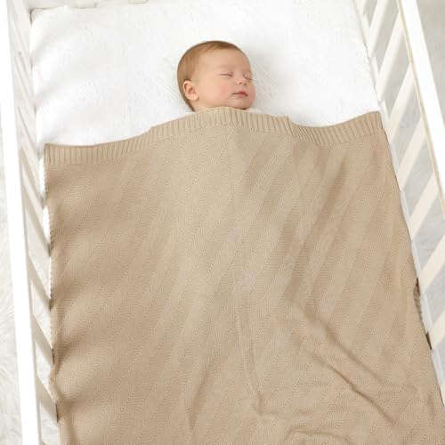 Avibae Knitted Baby Throw Blanket, Solid Color Swaddling Receiving Blanket - Image 6