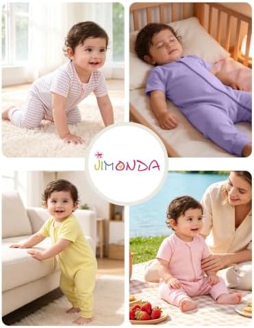 Jimonda Baby Romper Short Sleeve Cotton Pajamas 2-Way Zipper - Image 2
