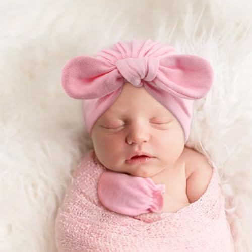 BQUBO Baby Turban Hats and Mittens Set Newborn Infant Hospital Hats Caps - Image 3