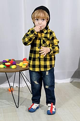 YOUNGER STAR Toddler Kids Boys Girls Flannel Hooded Plaid Shirt Button Baby Red - Image 3