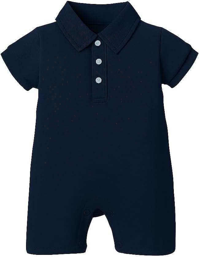 DEFAHN Baby Boy Polo Romper Short Sleeve Collared One-Piece Outfit 0-24M by DEFAHN