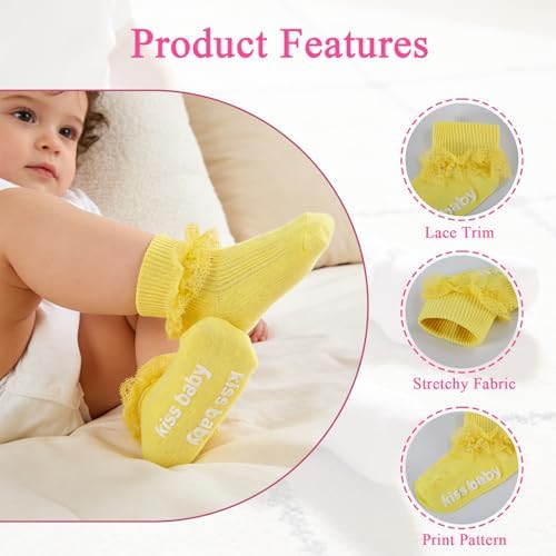 Baby Girl Ruffle Socks with Grips Lace Frilly Ankle Dress Socks - Image 4