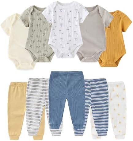 Ruliby Baby Bodysuit and Pant Set Summer Ribbed Mix Match Infant Clothes by Ruliby