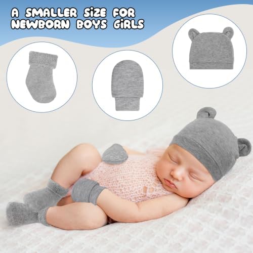 Cuffbow 4 Pcs Preemie Baby Hats Mittens and Socks Set Newborn Cotton Warm Socks - Image 5