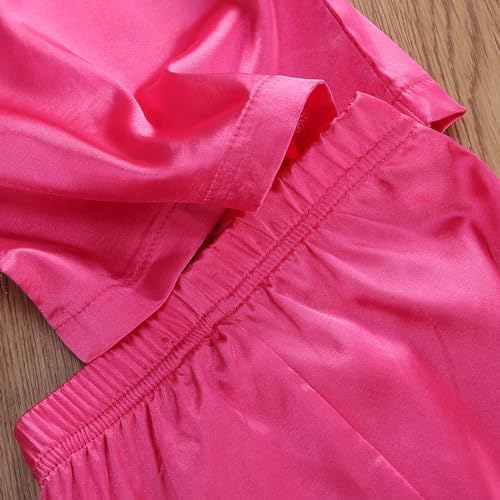 Kids Baby Girl Boy Satin Pajamas Set Button Down Sleep Shirt Top+Long Pants - Image 5