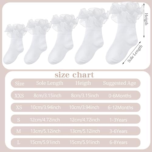 Topbuti 4 Pairs Baby Girls Ruffle Socks Double Lace Frilly Turn Cuff Cotton - Image 3