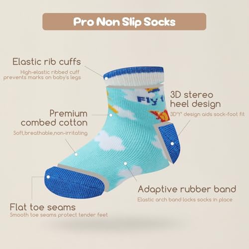 Aroveea Toddler Socks Non Slip Grip Ankle Baby 12 Pack - Image 4