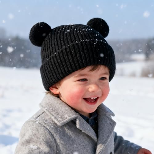 Bear Baby Beanie Knitted Baby Winter Hat Infant Toddler Boys Girls Beanie - Image 3