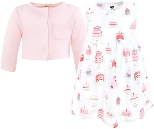 Hudson Baby Infant and Toddler Girls Cotton Dress and Cardigan Set - Image 3