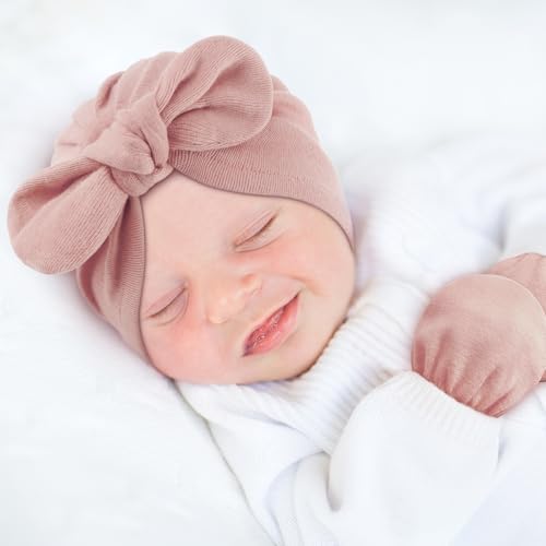 BQUBO Baby Turban Hats and Mittens Set Newborn Infant Hospital Hats Caps - Image 4