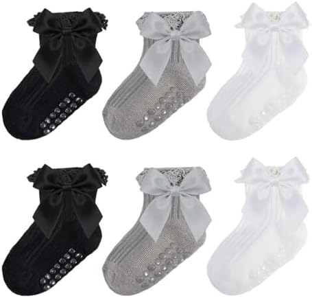 Baby Girl Socks, Ruffle Grip Bows, Toddler Newborn Infant, 6 Pairs by Unknown