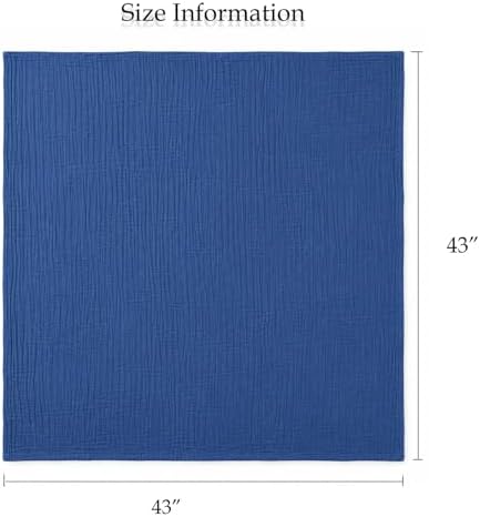 Aablexema Muslin Baby Blanket 6-Layer 43"x43", Light Blue & Navy - Image 2