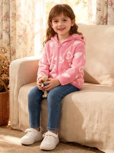 Toddler Baby Girl Fleece Jackets Fall Clothes Hooded Zip Fuzzy Coats - Image 3