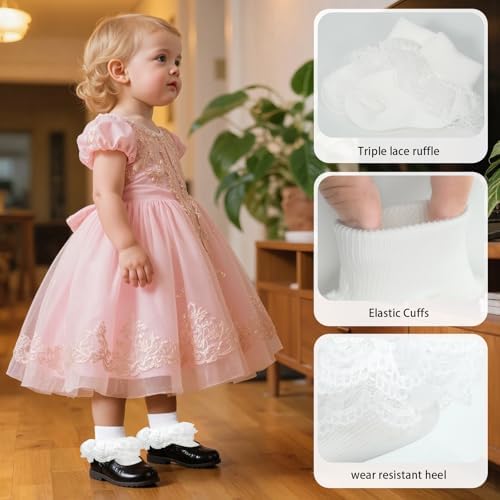 Methee ​Baby Girls Ruffle Socks, Infant Girls Double Lace Frilly Socks Newborn - Image 4