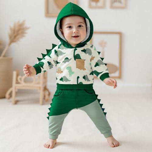 Infant Baby Boy Fall Winter Clothes Outfit Hooded Long Sweatshirt Pant Set - Image 3