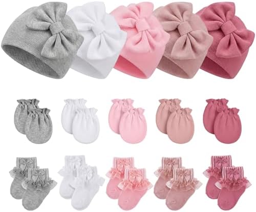 Ramede 5 Pack Preemie Newborn Hats Mittens Socks by ramede
