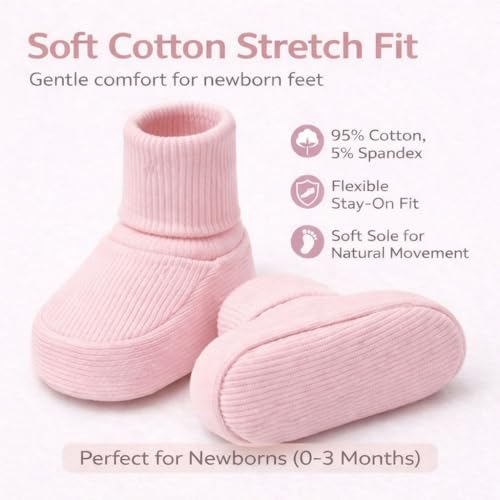 CEOBABY Baby Booties 0–3 Months, Newborn Shoes, Soft Cotton Infant Bootie Socks - Image 4