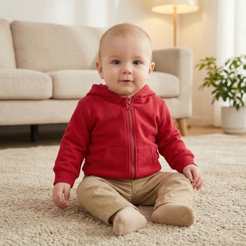 ROMPERINBOX Unisex Solid Baby Sweatshirts Hoodies, Lightweight Full Zip-up - Image 2