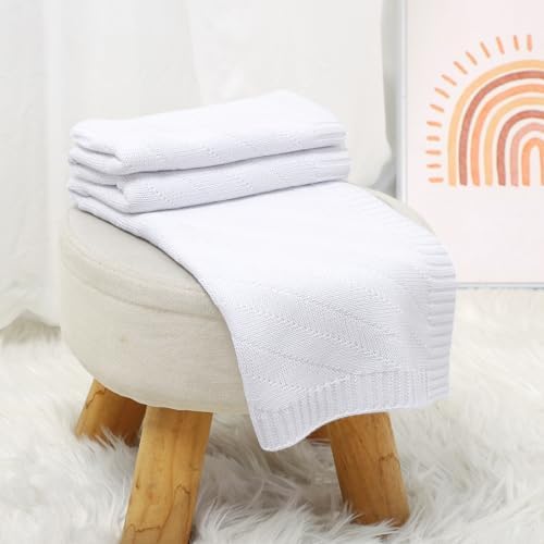 Avibae Knitted Baby Throw Blanket, Solid Color Swaddling Receiving Blanket - Image 5