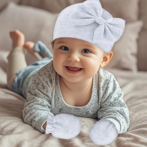 Newborn Baby Hats Mittens Sets Bow Infant Caps Gloves No Scratch Mitten Beanie - Image 5