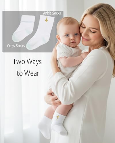 Baptism Socks for Baby Newborn White Turn Cuff Cross Socks, Toddler Ruffle Sock - Image 4