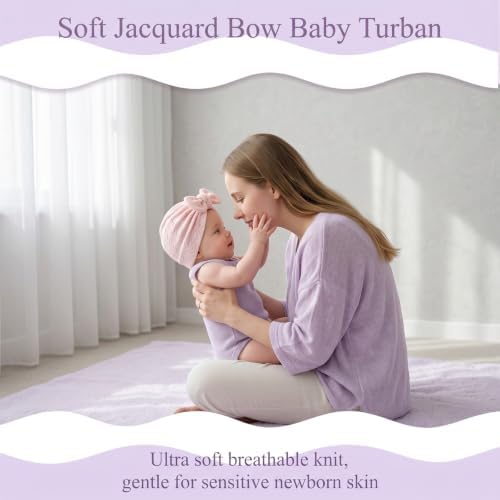 4Pack Preemie Hats Soft Ribbed Knit Baby Girl Turban Bow Hospital Caps - Image 5
