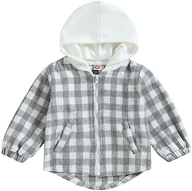 Douhoow Toddler Baby Plaid Jacket Baby Boy GIrl Flannel Hoodies Zip Up Hooded by DouhoowBabyKidsClothes